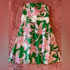 Lilly Pulitzer Strapless Dress in Green and Pink Floral
